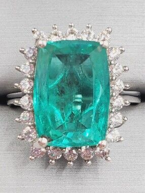 Emerald Green Quartz Halo Cocktail Ring - Women Jewelry